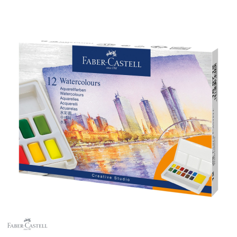 Acuarele - Set acuarele 12 culori Faber-Castell Creative Studio, pigmenti de inalta calitate, pentru pictura in aer liber