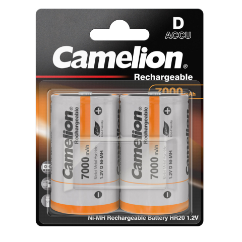 Baterii acumulatori standard - Set 2 Acumulatori tip D (LR20) Reincarcabili Camelion Ni-MH 7000mAh Preincarcati Pentru Jucarii, Lanterne, Radio, 1000 Cicluri, Voltaj Stabil