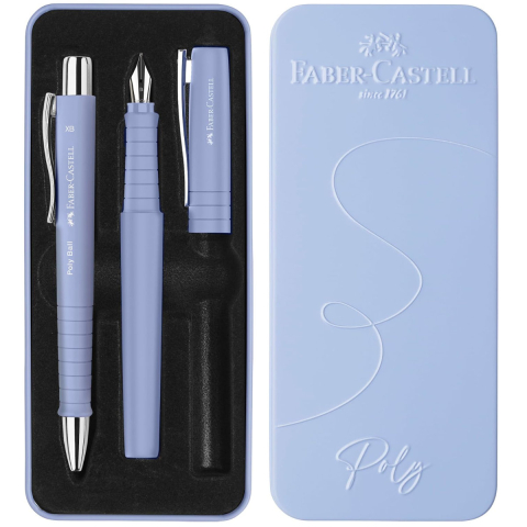 Instrumente de scris - Set Cadou Scriere Poly Faber-Castell Lila/Mov Iris - Stilou Penita B & Pix XB, Grip Triunghiular, in Cutie Eleganta