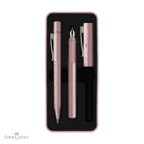 Birotica papetarie - Set cadou stilou si pix Faber-Castell Grip 2011 Rose, penita otel inoxidabil, design ergonomic mat