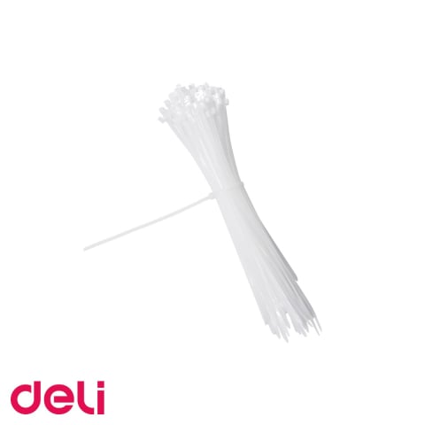 Elemente de prindere - Set coliere plastic zimtate Deli, 5 bucati x 300 mm, albe, pentru gestionare cabluri si fixare obiecte