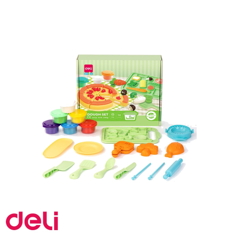 Birotica papetarie - Set creativ plastilina Deli Pizza, Pasta and Veggie Party, 6 culori si 14 accesorii, pentru copii +3 ani