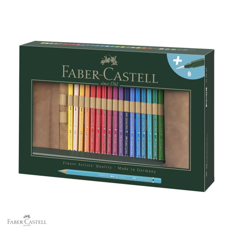 Handmade Creativ si Hobby - Set creioane colorate acuarela Faber-Castell Albrecht Durer, 30 bucati cu rollup si pensula cu rezervor, pentru artisti profesionisti