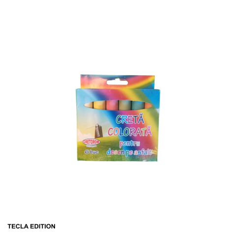 Birotica papetarie - Set creta colorata pentru asfalt Tecla Edition, 6 culori vibrante, forma ergonomica, pentru copii