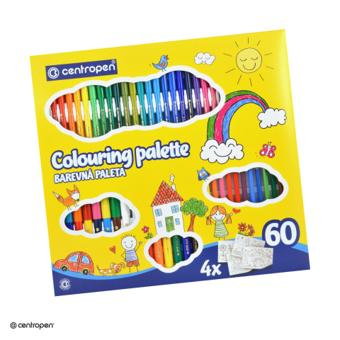 Creioane colorate si carioci - Set de colorat Centropen Colouring Palette Kids, 60 piese, in cutie