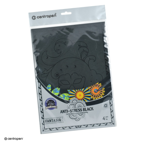 Birotica papetarie - Set desen anti-stress Centropen Fantasya, 4 coli negre A4 cu sabloane