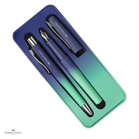 Instrumente de scris - Set Faber-Castell Poly Ball, stilou M si pix XB, Buzzing Blue, antiderapant
