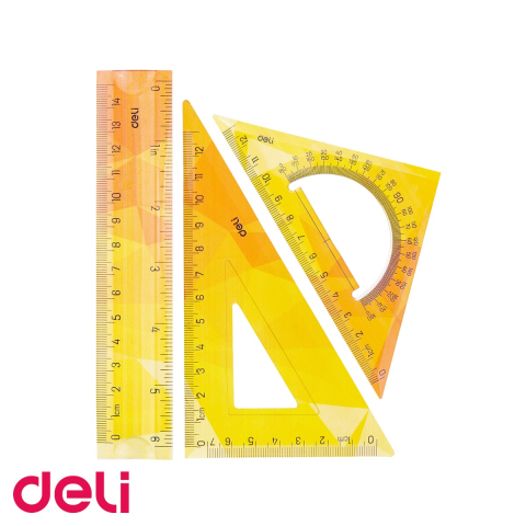 Instrumente de geometrie - Set geometrie 3 piese flexibil color Deli, rigla 15 cm si 2 echere 13 cm, pentru scoala