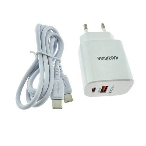 Accesorii IT - Set Incarcator PD 20W si QC 3.0 18W cu Cablu USB-C, Dual Port, Alb, Kakusiga KSC-925