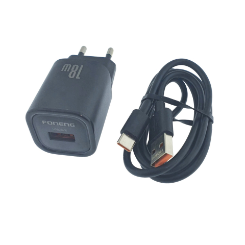 Incarcator priza retea - Set Incarcator Rapid USB QC 3.0 18W Foneng EU68 cu Cablu USB-C, Compact si Portabil, Negru