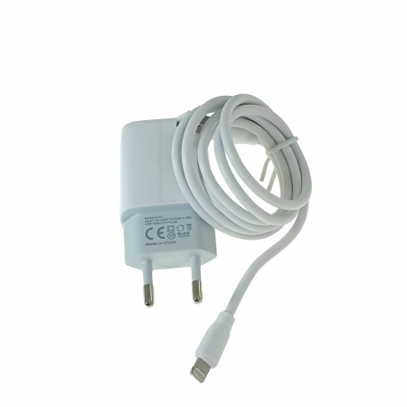 Priza retea - Set incarcator retea JELLICO EU01, 2.4A 12 W, 1 X USB, cu cablu USB si conector tip Lightning tata cu lungime 1m, alb