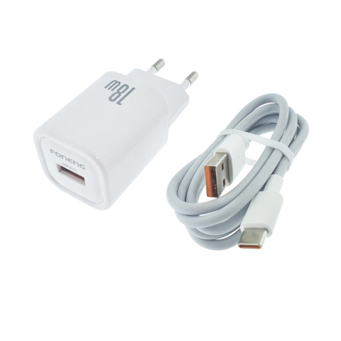 Incarcator priza retea - Set Incarcator USB Rapid QC 3.0 18W Foneng EU68 cu Cablu USB-C. Compact si Portabil, Alb