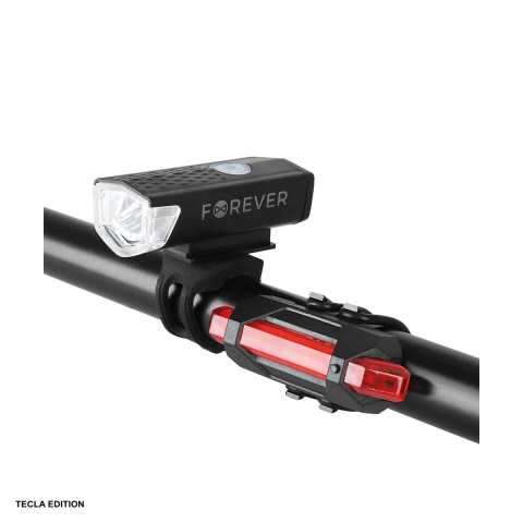 Ciclism - Set lumini pentru bicicleta (fata + spate), 240 lumeni, acumulator 800 mAh, Forever Outdoor BLG-100, negru/rosu