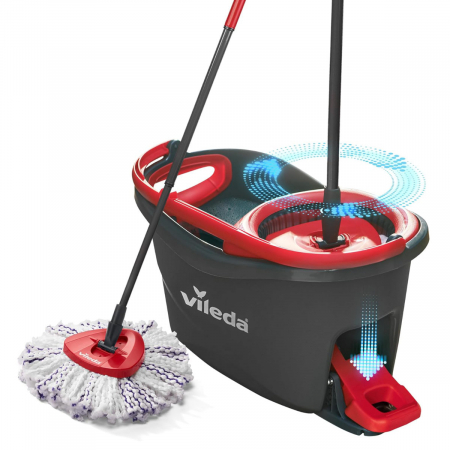 Galeti si set-uri cu mop - Set mop rotativ si galeata cu storcator Vileda Turbo 3 in 1 22744, pentru curatare podele, negru cu rosu