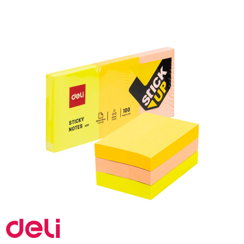 Notes, Post-it si cuburi de hartie - Set notes adezive Deli, 3 culori x 100 file, dimensiune 38x51mm, pentru organizare rapida la birou