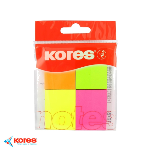 Birotica papetarie - Set notes adezive Kores neon, 4 culori, 40x50 mm, 200 file, pentru memento-uri si organizare rapida