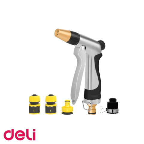 Instrumente stropit si udat - Set pistol pentru irigat Deli, 5 piese, metalic galvanizat anti-rugina, pentru spalat masina si gradina