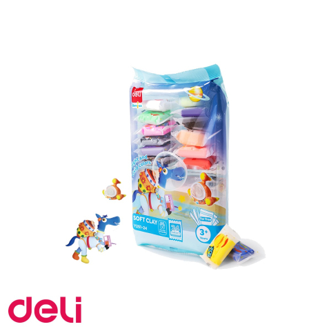 Birotica papetarie - Set plastilina Deli Soft Clay, 24 culori, 144g, usor de modelat, pentru copii peste 3 ani
