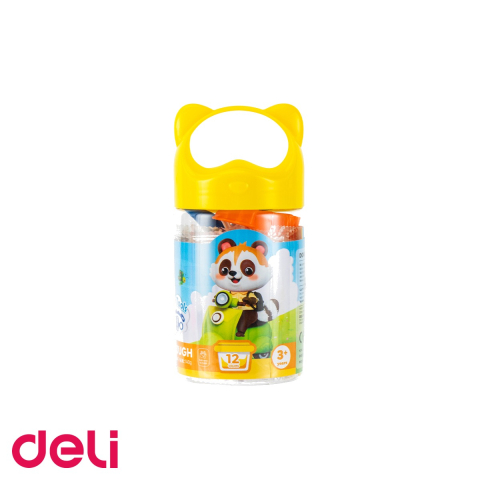 Birotica papetarie - Set plastilina soft air dry Deli, 12 culori, 140g in galetusa, pentru modelaj si lucru manual