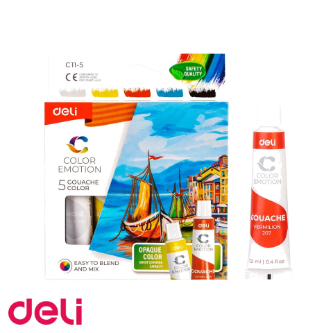 Birotica papetarie - Set tempera 5 culori Deli, tuburi de 12 ml, culori intense pentru pictura scolara