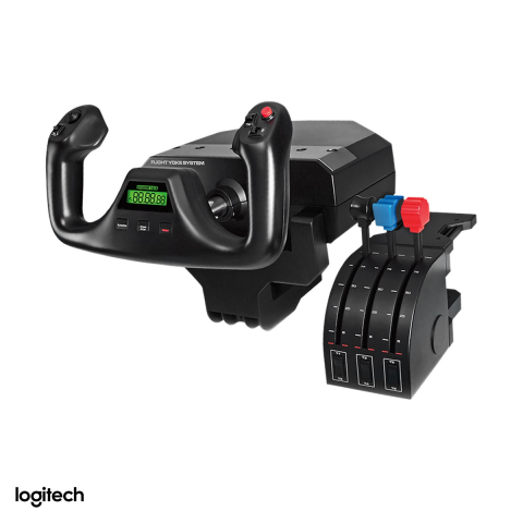 Volane si simulatoare - Sistem mansa Logitech G Flight Yoke System cu cvadrant de acceleratie, pentru simulatoare de zbor, USB, 5 axe, 25 de butoane programabile, negru, 945-000004