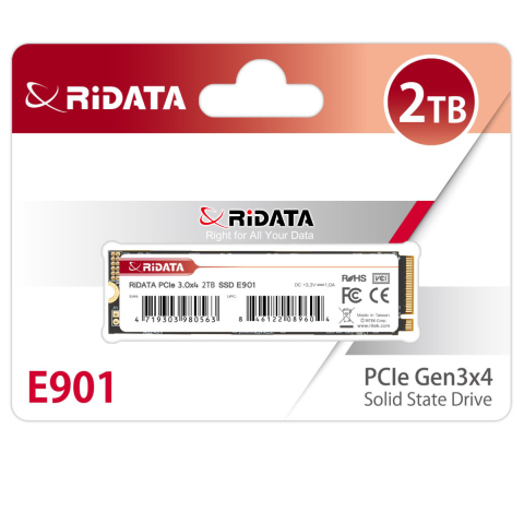 Solid State Drive (SSD) - SSD M.2 NVMe 2TB RIDATA E901, PCIe Gen3 x4, Viteza citire 3400 MB/s, pentru Gaming Hardcore, Workstation Creativ, Laptop Premium, cu SLC Cache si 3D NAND