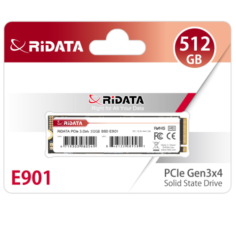 Solid State Drive (SSD) - SSD M.2 NVMe 512GB RIDATA E901, PCIe Gen3 x4, Viteza citire 3300 MB/s, pentru Gaming, Laptop, Workstation, cu SLC Cache si 3D NAND