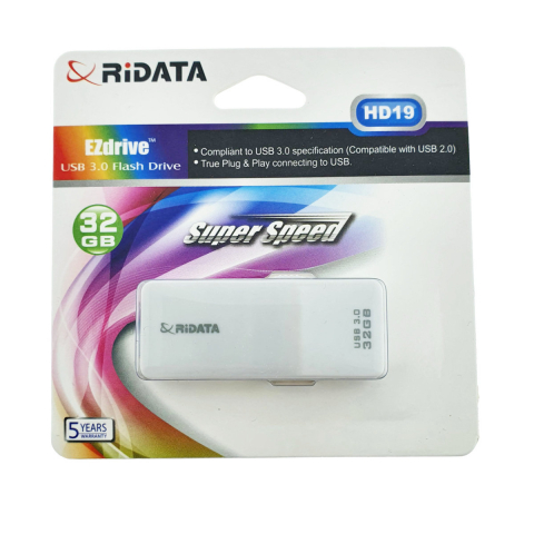 Memorii USB 3.X - Stick USB 3.0 RiDATA, 32 GB, Transfer Rapid, Fisiere Mari, Backup, Conector Retractabil Alb