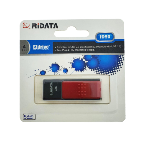 Memorie 4 Gb - Stick USB Flash Drive RiDATA 4GB, USB 2.0, Cu Conector Retractabil, Design Compact si Robust, Rosu-Negru