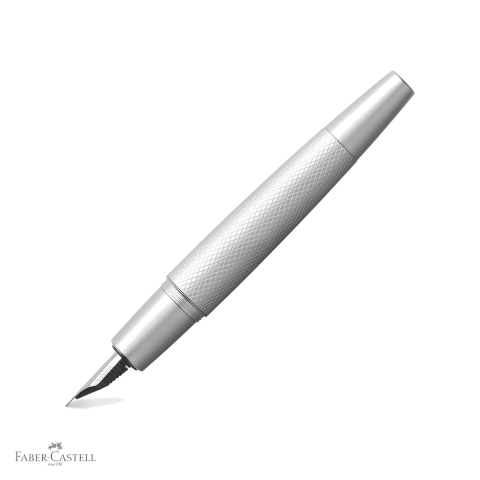 Stilouri premium - Stilou Faber-Castell e-Motion Pure Silver, corp aluminiu gravat guilloche, penita otel inoxidabil, pentru scriere eleganta