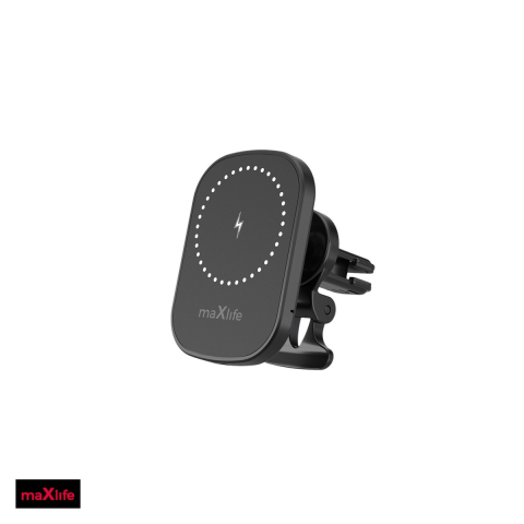 Accesorii IT - Suport auto Maxlife MXCH-16, prindere in grila de ventilatie, incarcare wireless 15 W, magnetic, negru