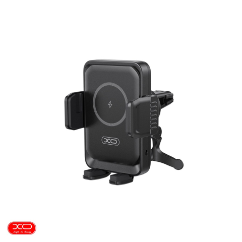 Suport si docking telefoane - Suport auto XO WX046, prindere in grila de ventilatie, incarcare wireless 15 W, negru