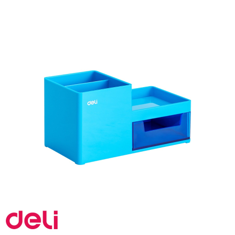 Organizatoare si suporturi de birou - Suport birou Deli cu 3 compartimente si sertar, organizator instrumente de scris, pentru birou si scoala