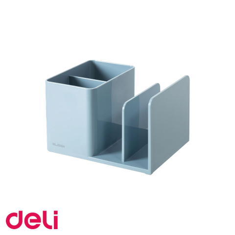 Organizatoare si suporturi de birou - Suport birou Deli NuSign cu 2 compartimente si 2 separatoare, din ABS, albastru, pentru organizare instrumente de scris