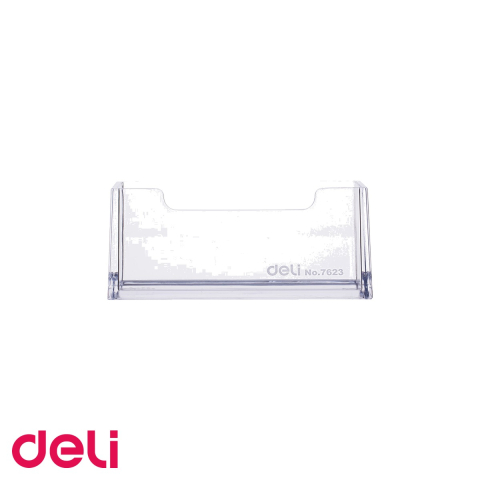 Organizatoare si suporturi de birou - Suport carti de vizita acrilic Deli, transparent cristal, capacitate 50 carti, pentru birou