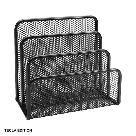 Suporturi articole birou - Suport corespondenta metalic cu 3 compartimente Tecla Edition, plasa mesh neagra, pentru birou
