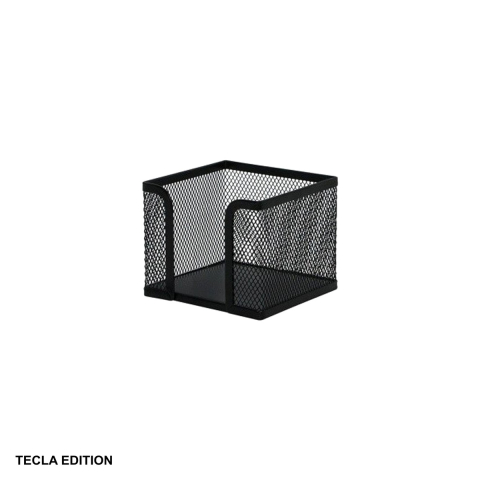 Suporturi articole birou - Suport cub hartie Tecla Edition, plasa metalica neagra, pentru birou, dimensiune 95 x 95 mm