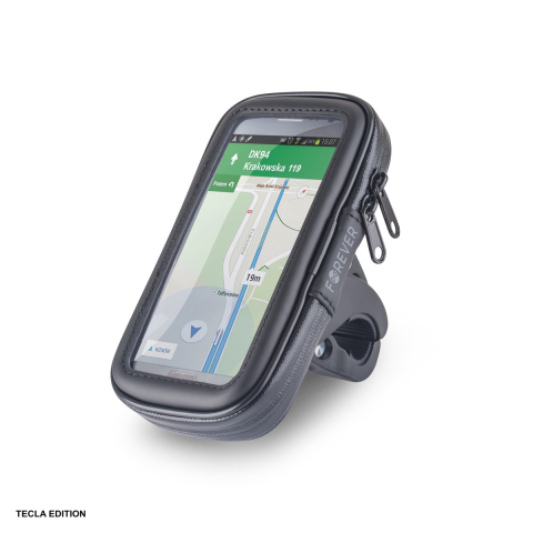 Suport si docking telefoane - Suport de telefon impermeabil pentru bicicleta XXL, pentru telefoane pana la 6,5 inch, montaj pe ghidon, Forever BH-100, negru