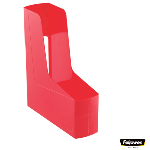 Suporturi pentru documente - Suport documente plastic vertical, Fellowes, 80% material reciclat, culoare rosu, pentru reviste si cataloage, dimensiuni 300 x 84 x 266 mm