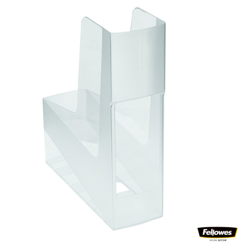 Suporturi pentru documente - Suport documente plastic vertical, Fellowes, 80% material reciclat, culoare transparent, pentru reviste si cataloage, dimensiuni 300 x 84 x 266 mm