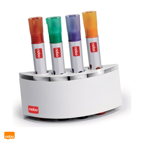 Accesorii prezentare - Suport magnetic Nobo, pentru 4 markere whiteboard, din plastic, rotunjit, 63x45x135 mm