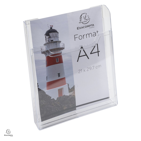 Sisteme de afisare, prezentare si plannere - Suport pentru brosuri Exacompta A4, format portret, din plastic, montare pe perete, extensibil modular, 1 compartiment, 38x239x300 mm, transparent