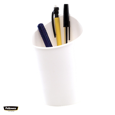 Birotica papetarie - Suport pentru instrumente de scris Fellowes G2DESK, din plastic, inaltime 134 mm, diametru 96 mm, alb