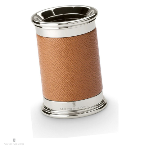 Instrumente de scris - Suport pentru instrumente de scris Graf von Faber-Castell, rotund, din metal si piele, diametru 74 mm, maro