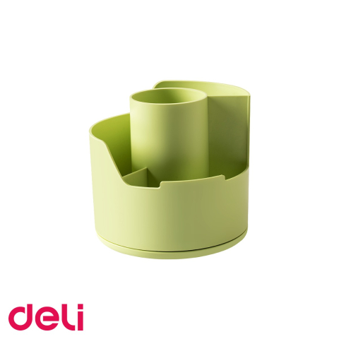 Suporturi articole birou - Suport rotativ Deli Longreen, 4 compartimente, din plastic reciclat, pentru instrumente de scris, birou organizat