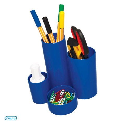 Birotica papetarie - Suport tubular de birou Flaro cu 4 compartimente, din plastic, albastru