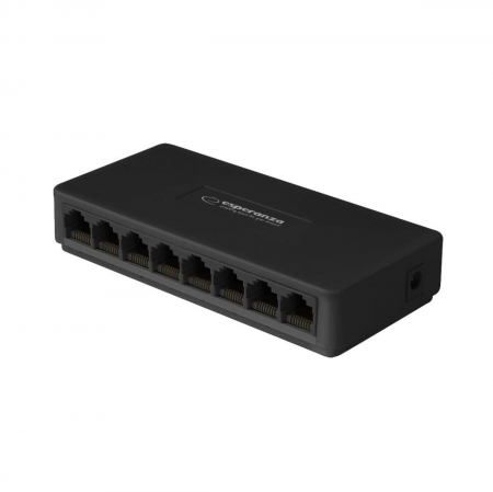 Retelistica - Switch Ethernet cu 8 porturi RJ-45 10/100 Mbps, 5V, cu incarcator, negru