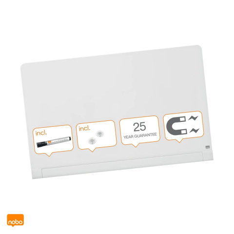 Birotica papetarie - Tabla magnetica din sticla Nobo Diamond Widescreen 57 inch, cu tavita din aluminiu pentru instrumente integrata, fara rama, montaj ascuns InvisaMount, 1264x711 mm, alba