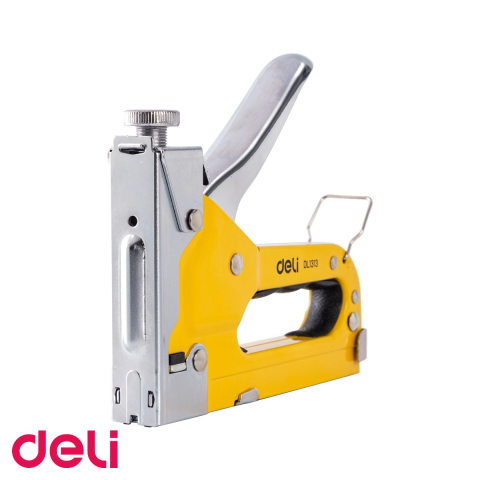 Unelte de mana - Tacker metalic Deli, lovitura reglabila, 3 tipuri de capse, pentru uz profesional si casnic