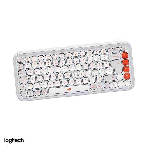 Accesorii Gaming - Tastatura Bluetooth compacta Logitech POP Icon Keys, format 75% cu 4 Action Keys, taste silentioase, Easy-Switch 3 dispozitive, layout US International, alb-crem cu portocaliu, 920-013072